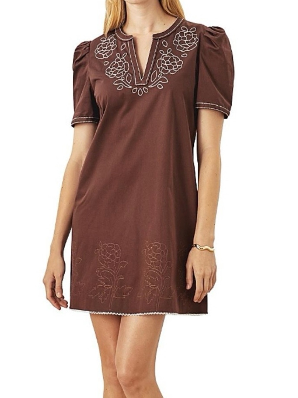 Cartolina Nantucket brown cotton Melissa embroidered shift mini dress NWT SZ Xs